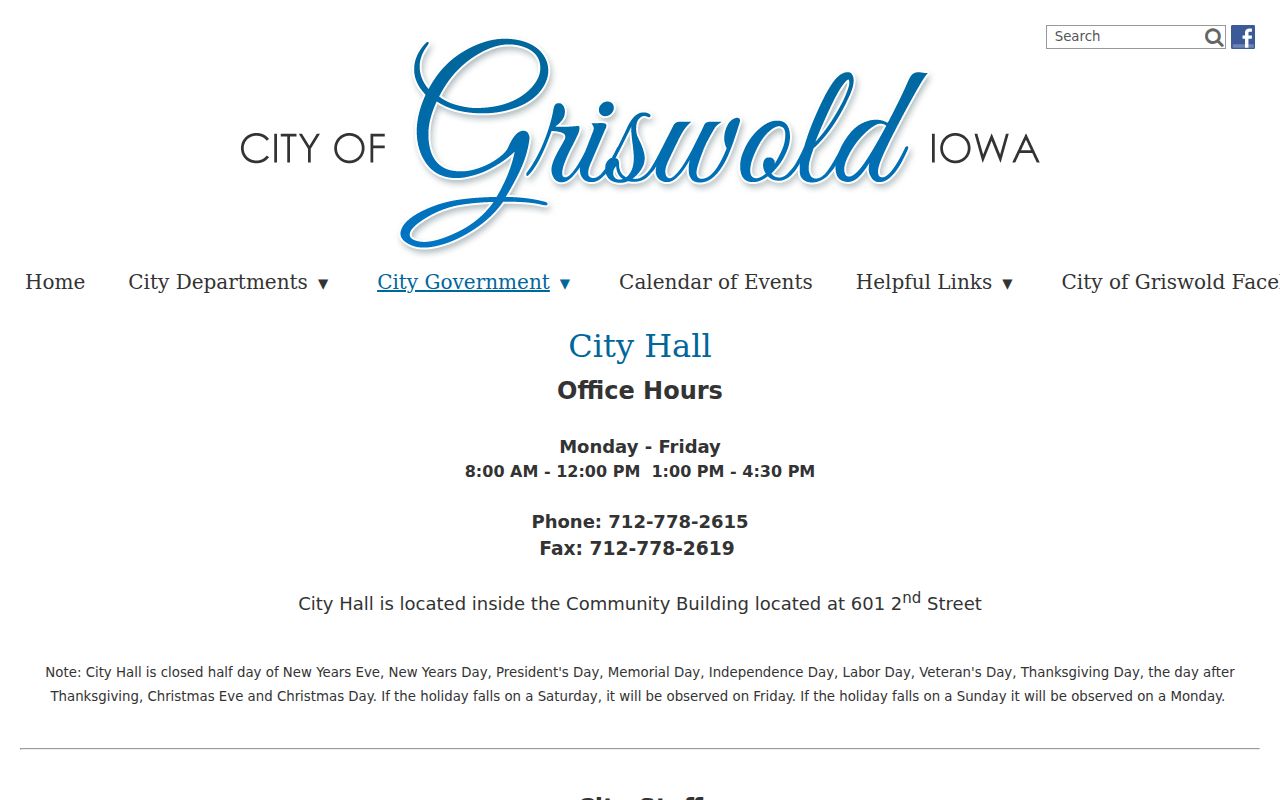 Griswold City Hall public counter for Cass County arrest record routing