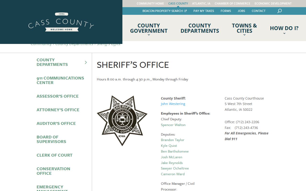Cass County arrest lookup on the official sheriff and jail page