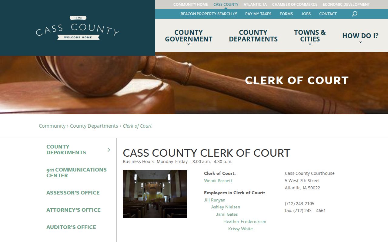 Cass County criminal court case clerk contact page