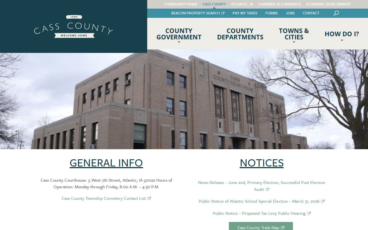 Cass County criminal history offices on the official county homepage
