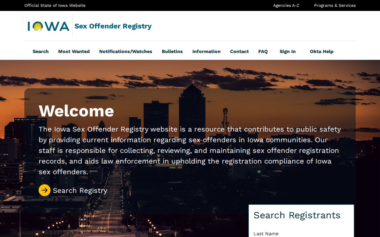 Cass County sex offender search on the official Iowa registry interface